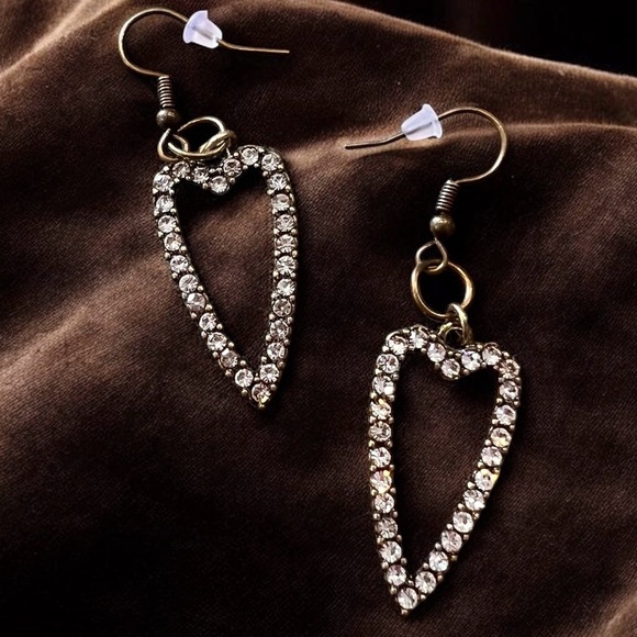 Bronze Heart-Shaped Rhinestone Earrings Boho - Picture 3 of 17